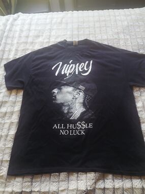 Gildan Black Graphic Tee with White Nipsey Portrait and Script